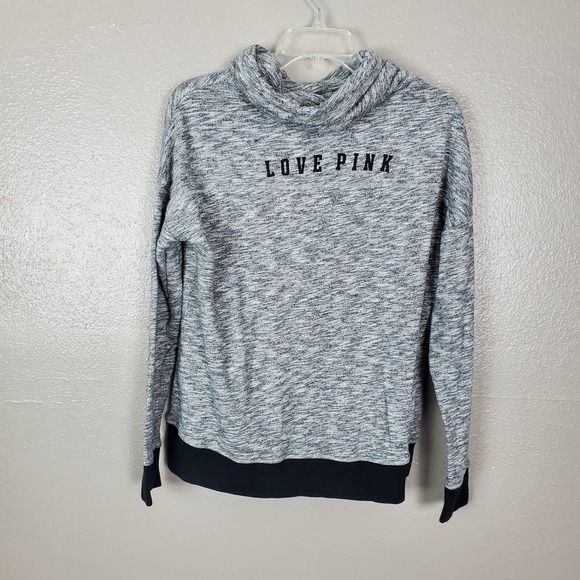PINK Victoria's Secret Gray/Black Cowl Neck Pullover Sweatshirt S - Picture 2 of 6